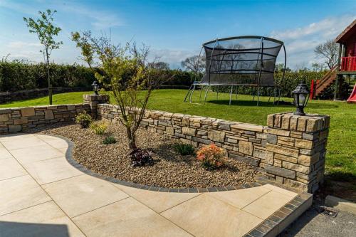 stone wall and garden